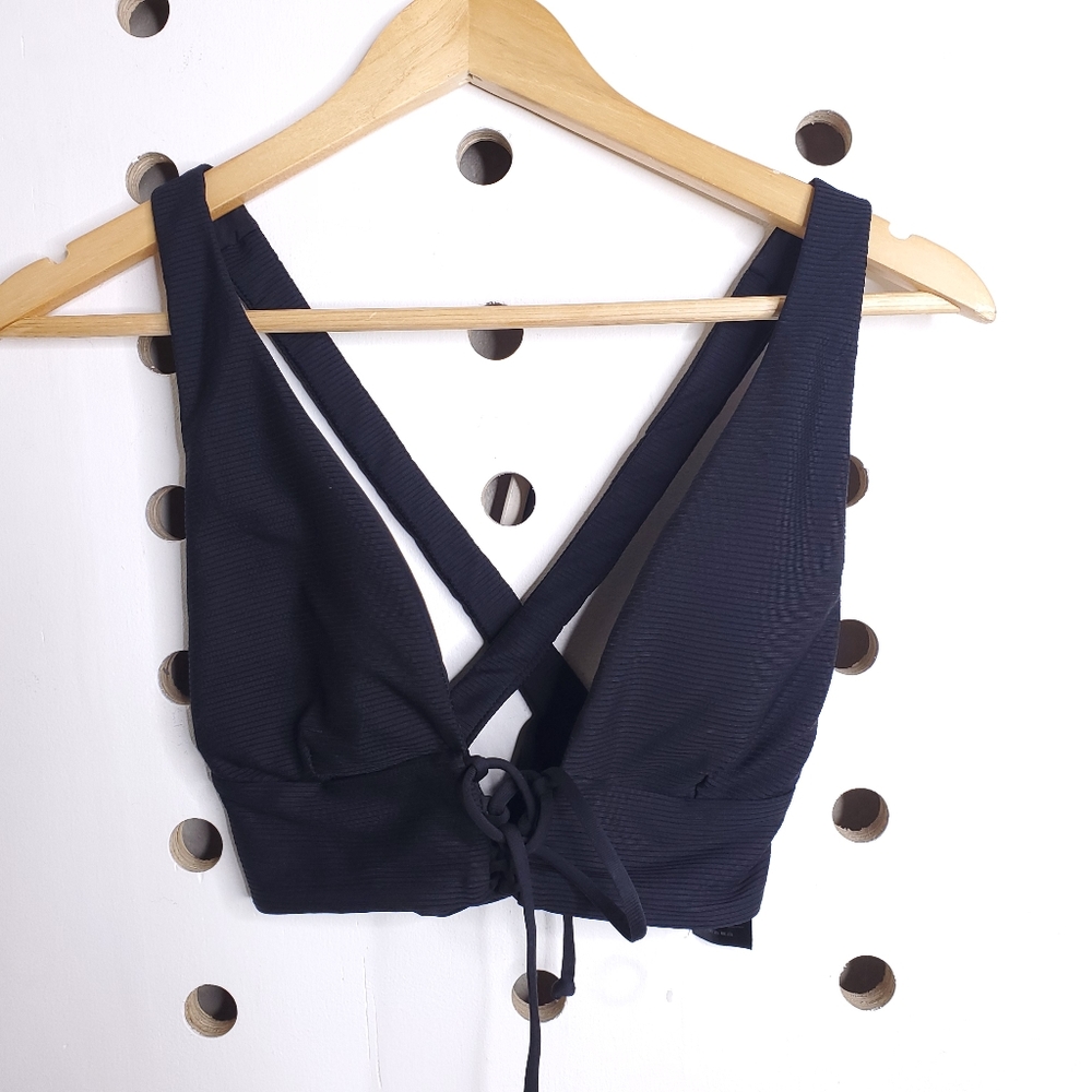 Onia Black Ribbed V-Neck Bikini Top